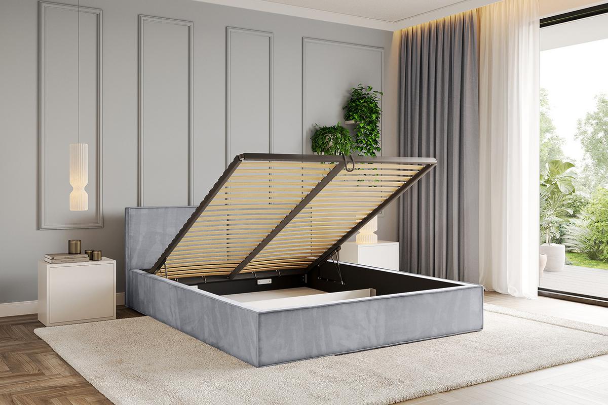 POLSTERBETT mit Bettkasten und Lattenrost, Bett mit Matratze H3/H4 - EMMI-V1 180x200 Hellgrau - Hellgrau, Holzwerkstoff/Textil (180/200cm) - ALTDECOR