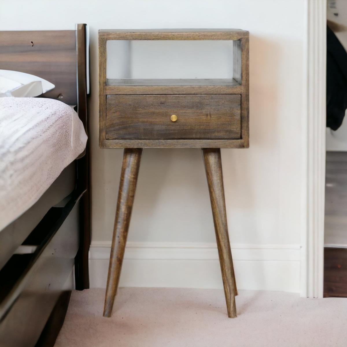NACHTTISCH 1 Schublade, 1 offenes Regal, Graubraun - Braun, Holz (30/57/30cm) - Artisan Furniture