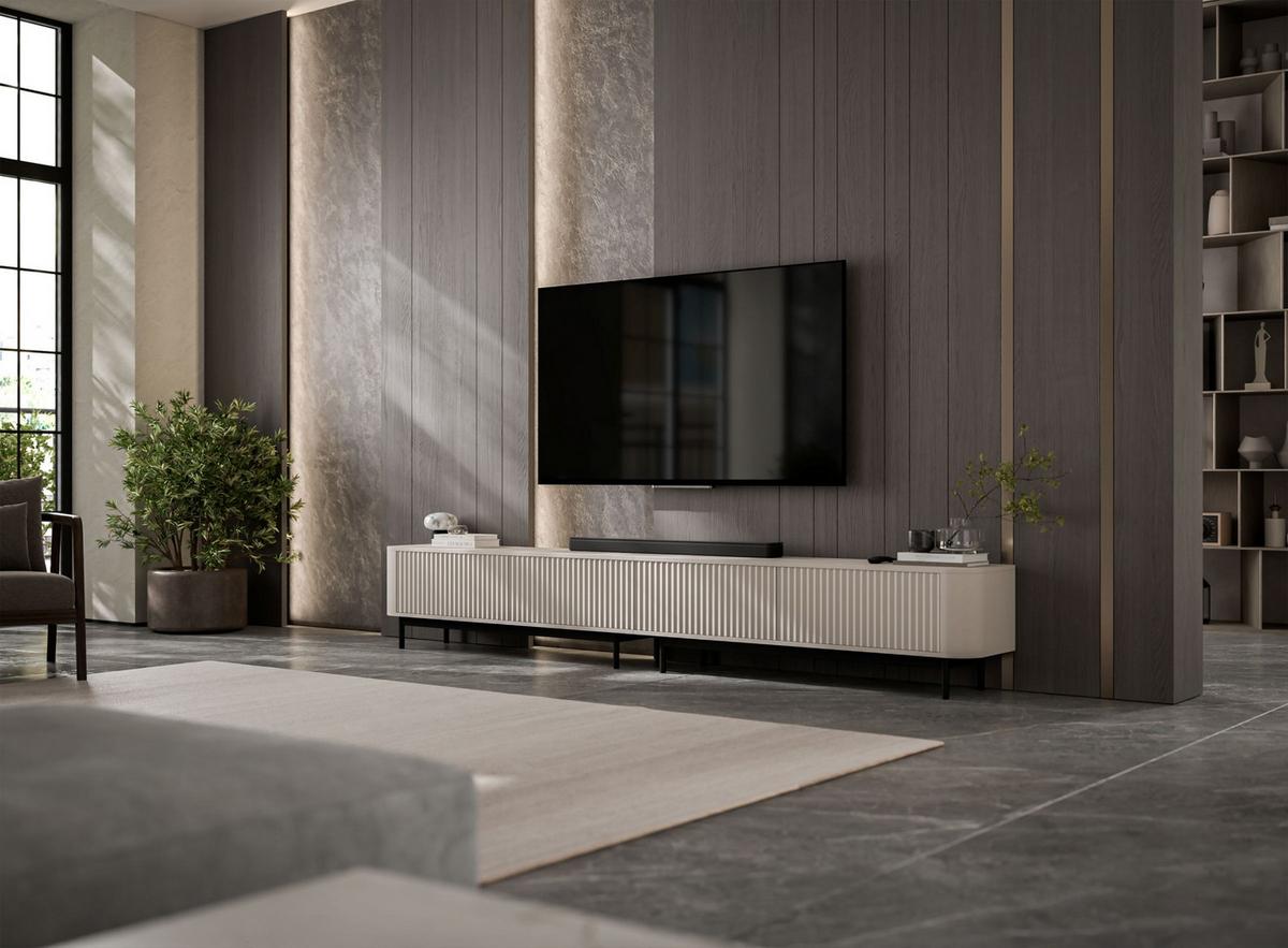 TV-LOWBOARD 2er-Set Aurora Kaschmir matt 280 cm mit Metallrahmen - Kaschmir/Schwarz, Holzwerkstoff/Metall (280/44/35cm) - Meble Lindner