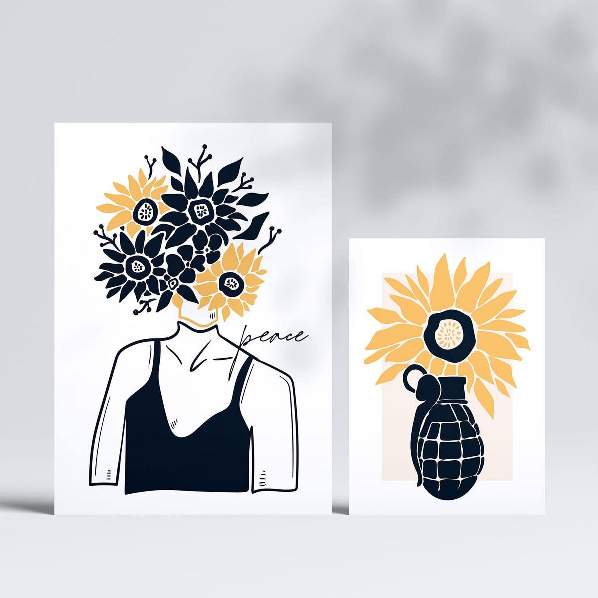 POSTER Set Mit 6 In Schwarzer Tinte Liebe Machen, Nicht Krieg A3 & A4 Rahmenlos - Klar, Papier (29/3cm) - Nacnic