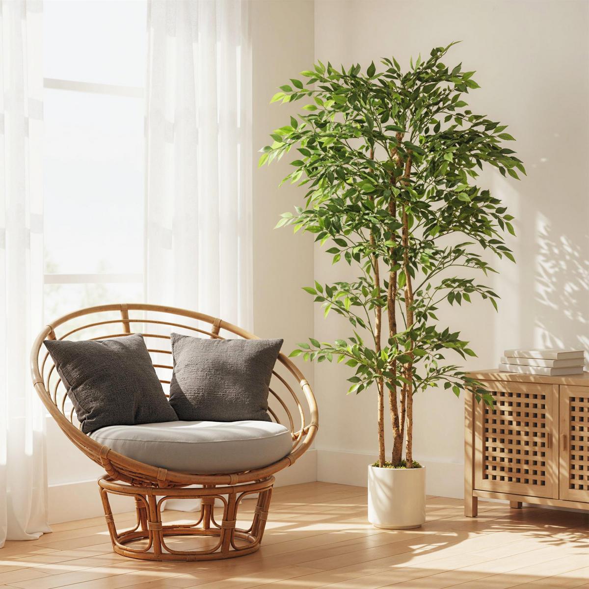 KÜNSTLICHER Banyanbaum 180 cm Kunstpflanze mit Massivholzstamm, Topf, Grün - Grün, Kunststoff (180cm) - HOMCOM