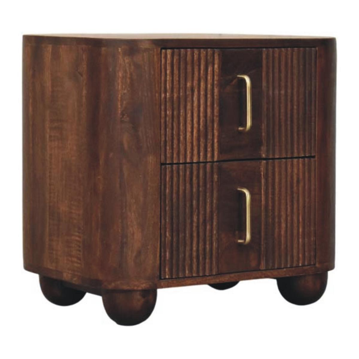 NACHTKASTEN Marlowe Geriffelt, 2 Schubladen, Dunkelbraun - Dunkelbraun/Messingfarben, Holz/Metall (55/53/40cm) - Artisan Furniture