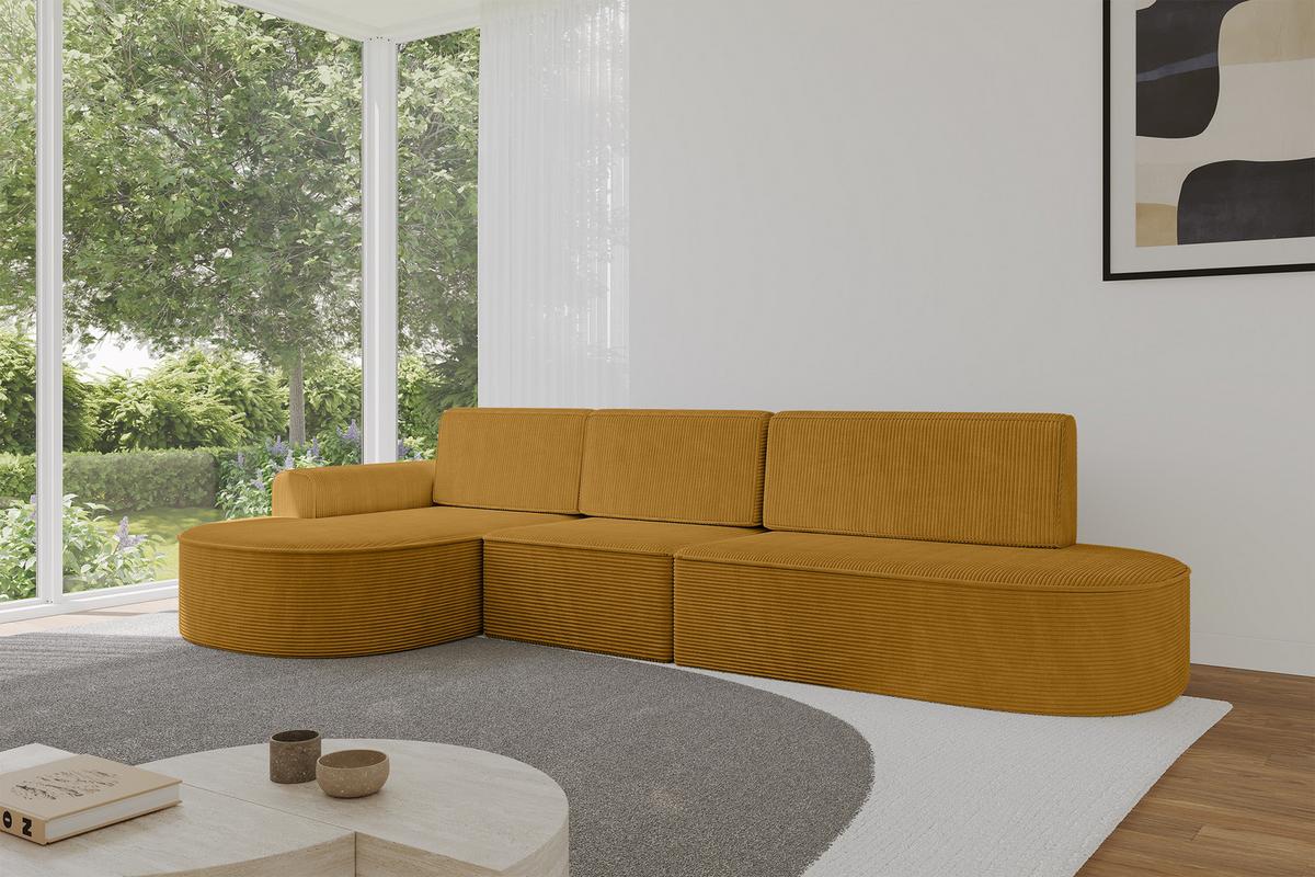 ECKSOFA mit Schlaffunktion Ottomane Links MARI L2-S 368X167X85 Senfgelb Cord - Goldfarben/Schwarz, Holzwerkstoff/Kunststoff (368/167cm) - ALTDECOR