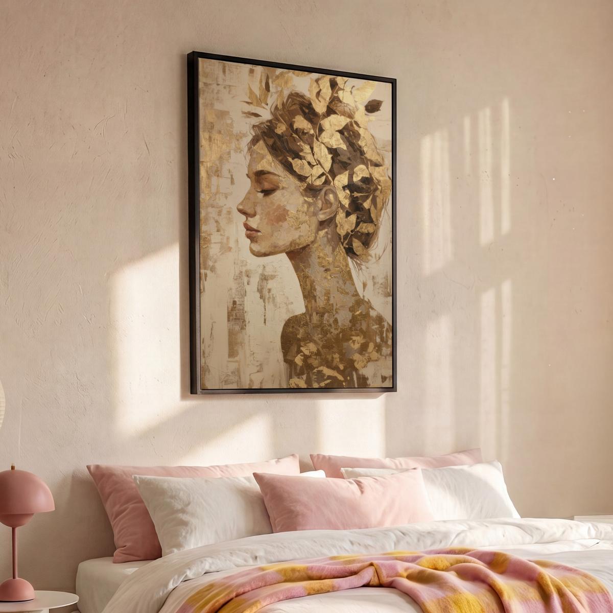 LEINWAND Bilder mit Rahmen - Frau - Gold - Abstrakt - Textur - 80x120 - Goldfarben, Textil (80/120cm) - MuchoWow