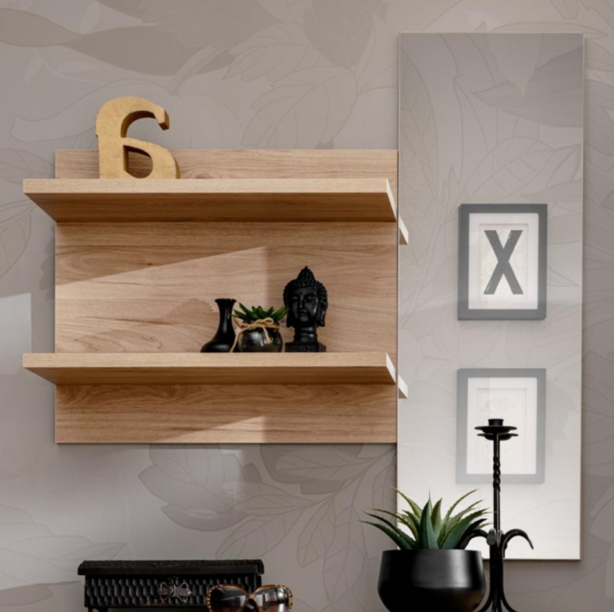 WANDSPIEGEL Eiche Jackson quadratisch 90 x 90 cm, Flurspiegel mit Ablage - Eichefarben, Glas/Holzwerkstoff (90/90/28cm) - Furn.Design