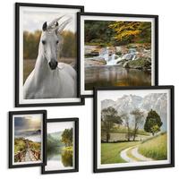 BILDER SET 5er Set - 50x50 cm & 20x30 cm & 40x60 cm Schwarzer Rahmen - Natur des Flusses White Horses - Schwarz, Kunststoff (40/60cm) - TULUP