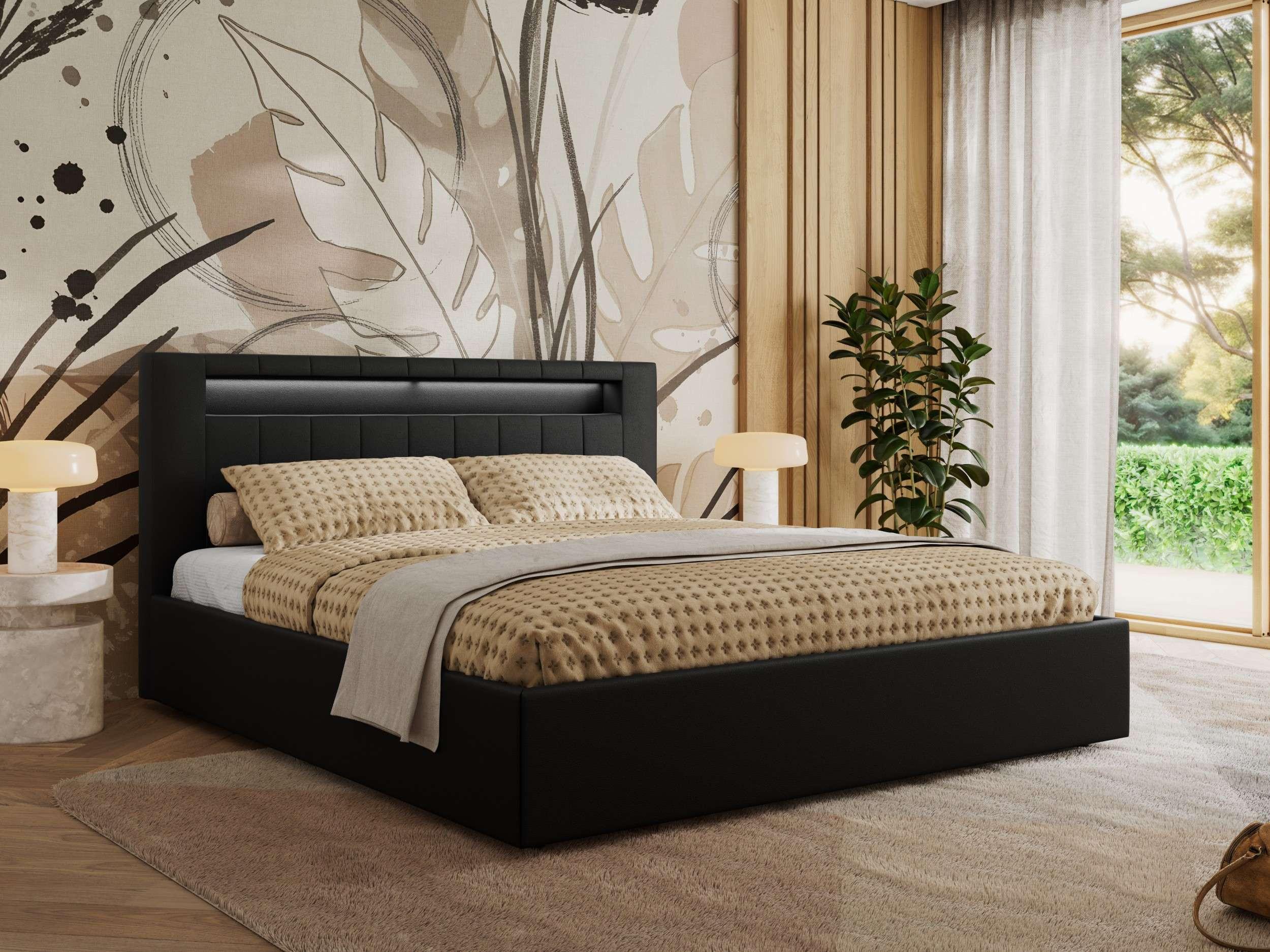POLSTERBETT GOLD 5 CLASSIC 200/200 - Schwarz Kunstleder - ohne Matratze - Schwarz, Textil (200/200cm) - MKS