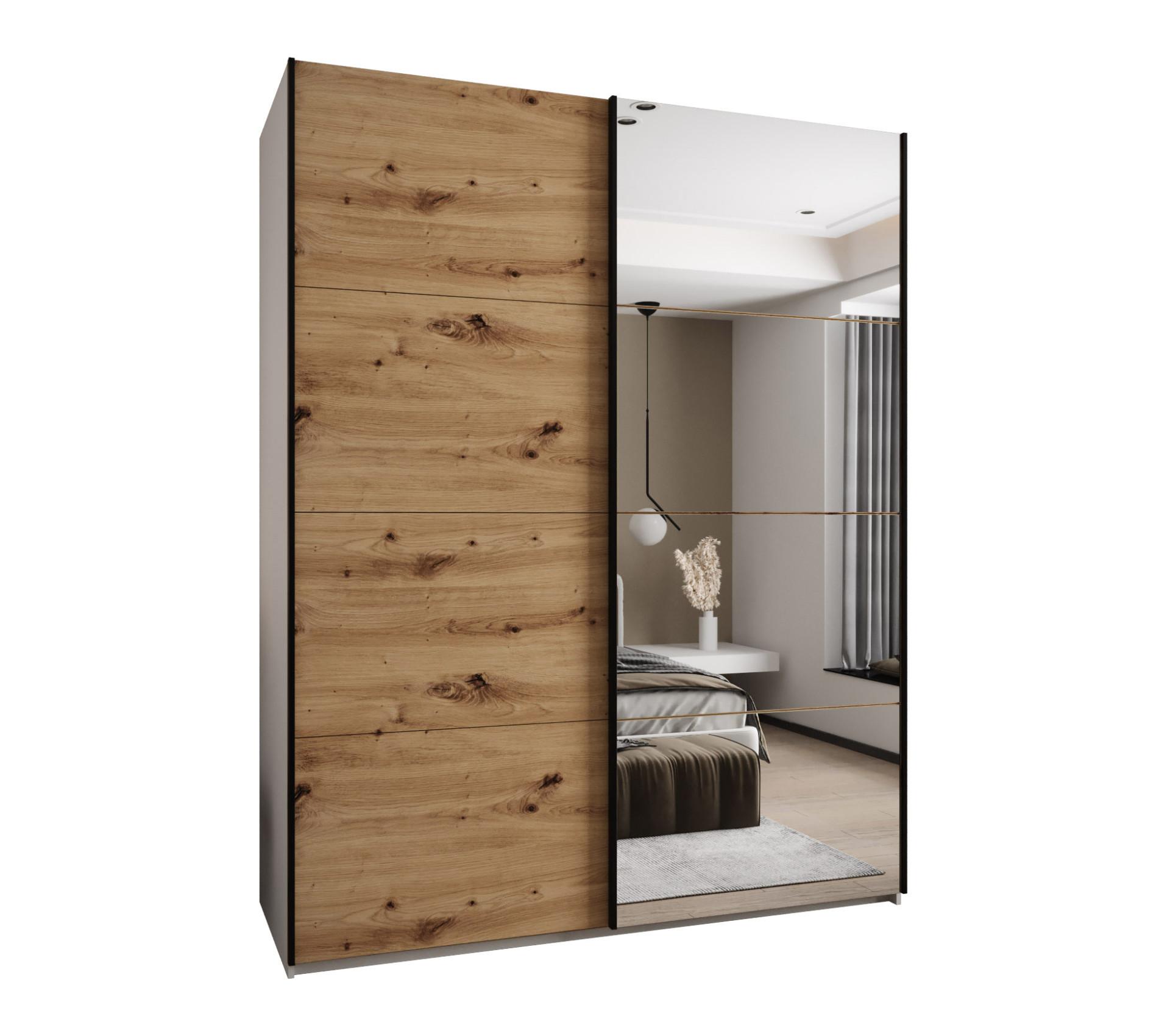 SCHWEBETÜRENSCHRANK 245,5/200/64 2-türig - Schwarz/Eiche Artisan, Holz/Metall (200/245/64cm) - Abiks Möbel
