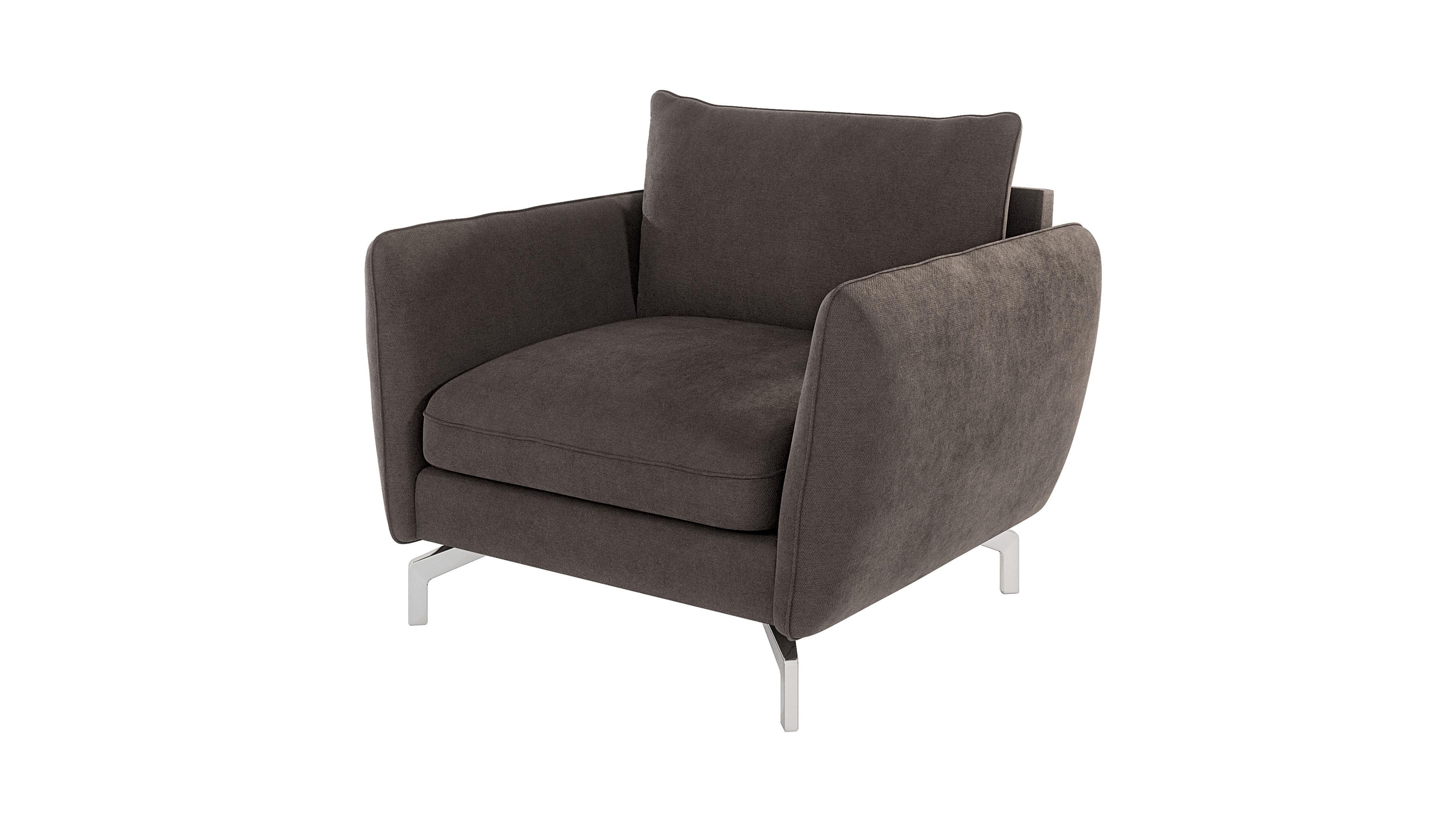 SESSEL Elou Braun - Khaki Microfaser - Chromfarben/Dunkelbraun, Holz/Textil (103/87/92cm) - S-Style Möbel