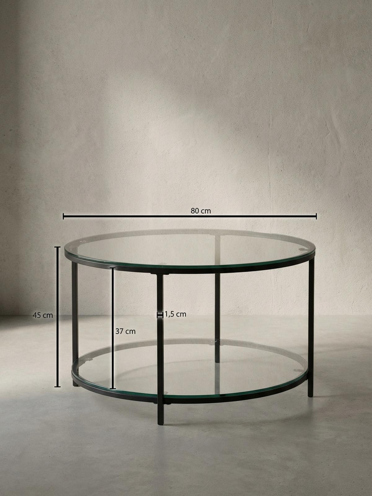 COUCHTISCH Glas-Metall Mix mit zwei Ablagen in Marmoroptik, Transparent 80x80x45 cm - Transparent/Schwarz, Metall (80/80/45cm) - KADIMA DESIGN