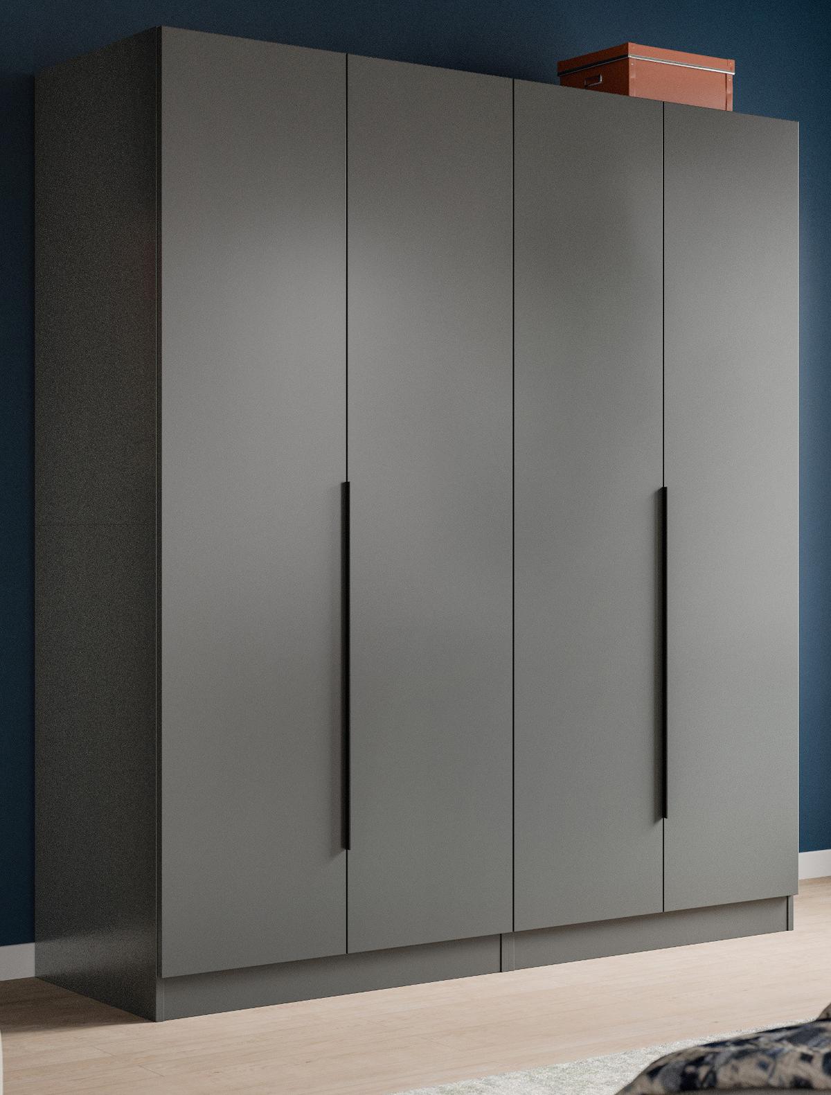 KLEIDERSCHRANK grau 4-türig 160 x 181 cm, Drehtürenschrank mit Kleiderstange - Schwarz/Grau, Holzwerkstoff/Kunststoff (160/181/52cm) - Inn.Furn