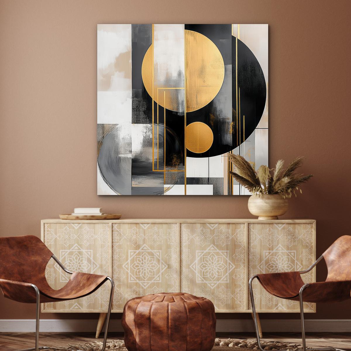 METALLBILD Abstrakt - Gold - Silber - Formen - Ästhetisch - Modern 90x90 cm - Goldfarben, Metall (90/90cm) - MuchoWow