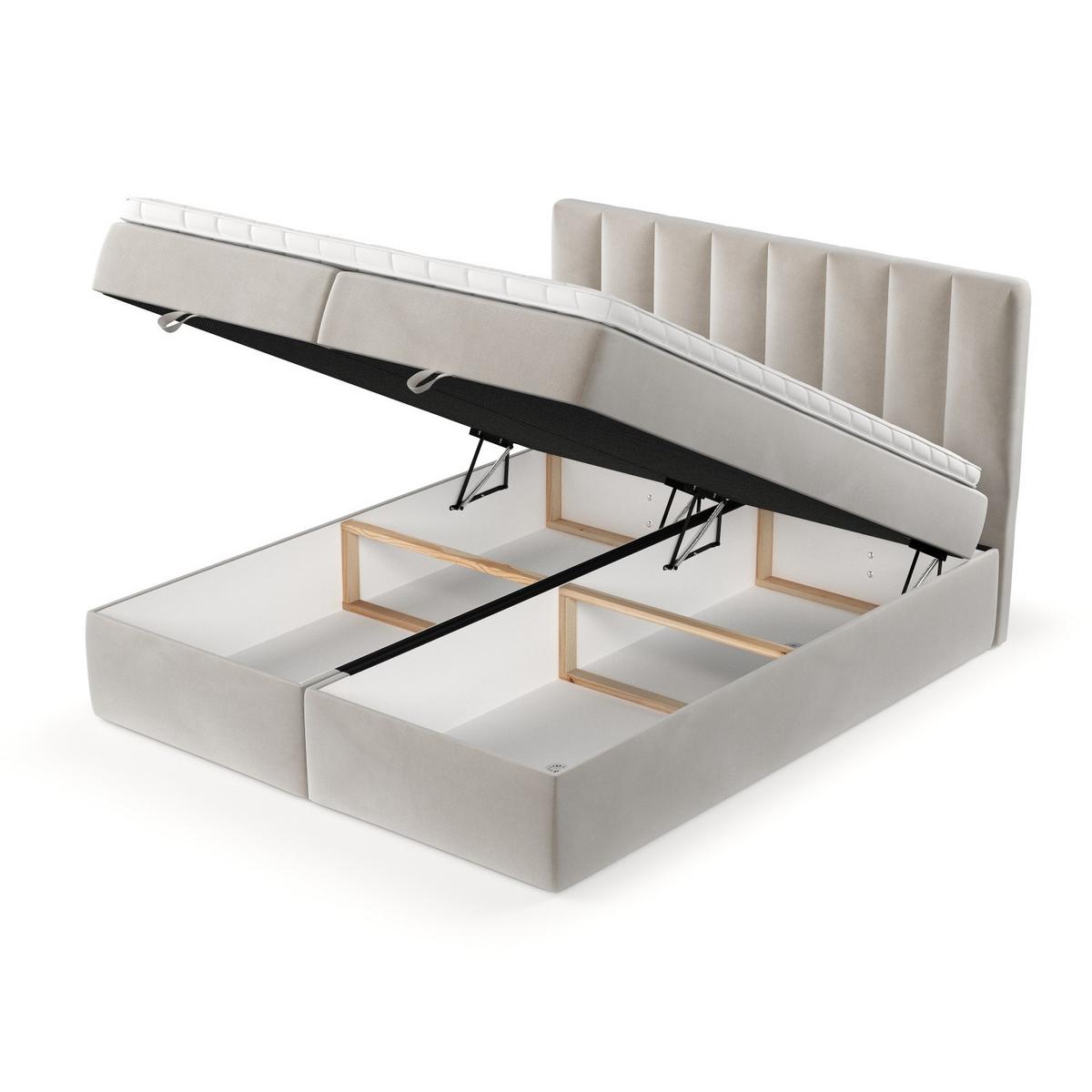 BOXBETT Lusso 180/200 cm Hellbeige im Paros Stoff - Beige/Schwarz, Holz/Holzwerkstoff (180/200cm) - AltaBeds