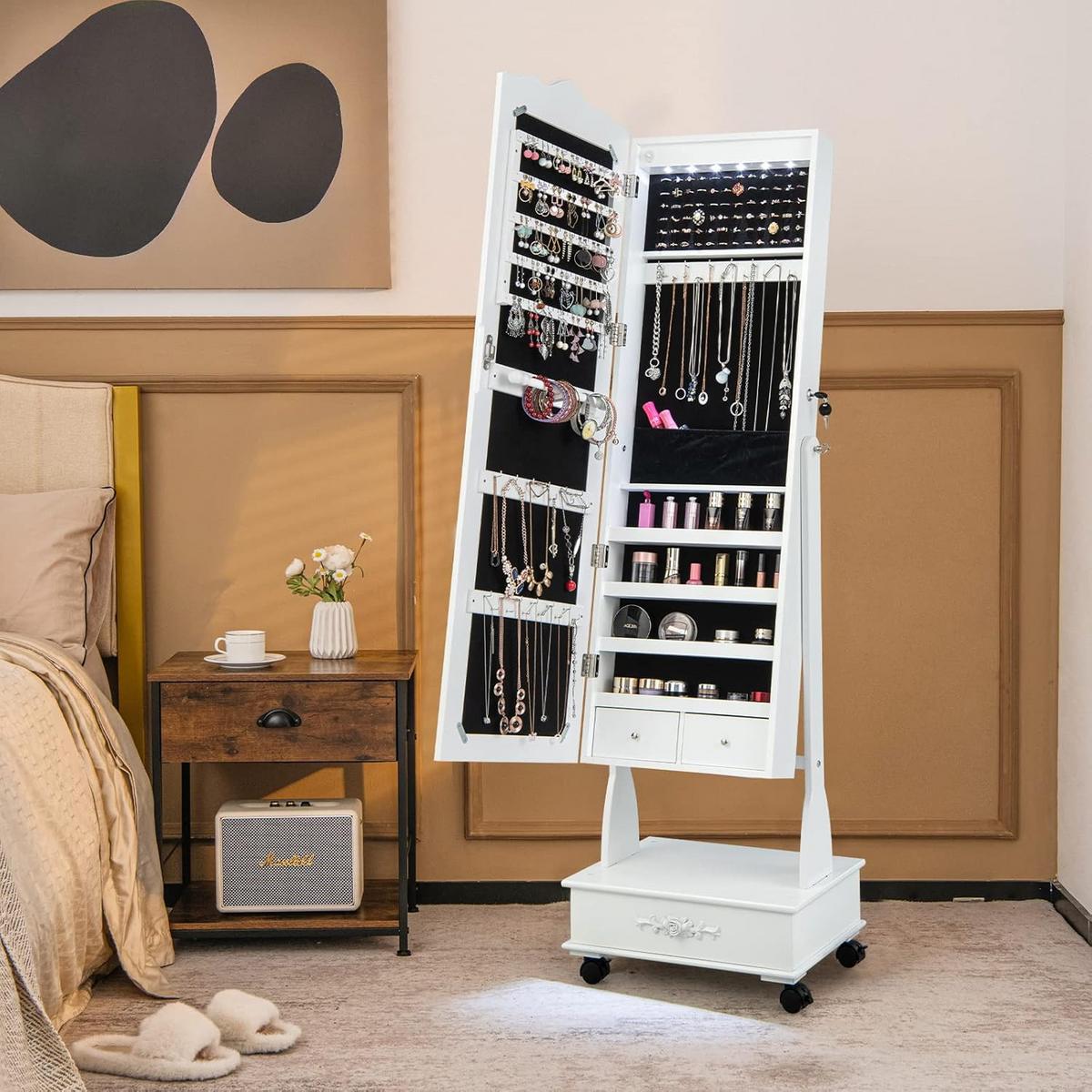 SCHMUCKSCHRANK 157cm Weiß - Weiß, Holz (45/157/35cm) - COSTWAY