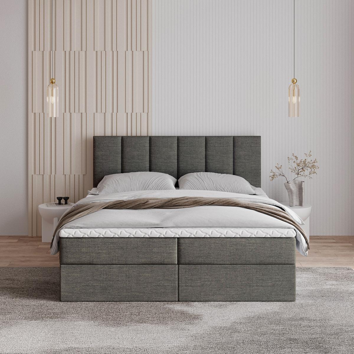 BOXBETT MERIL 160x200 cm mit Matratze und Topper - Dunkelgrau - Dunkelgrau, Holz (160/200cm) - MASSENO