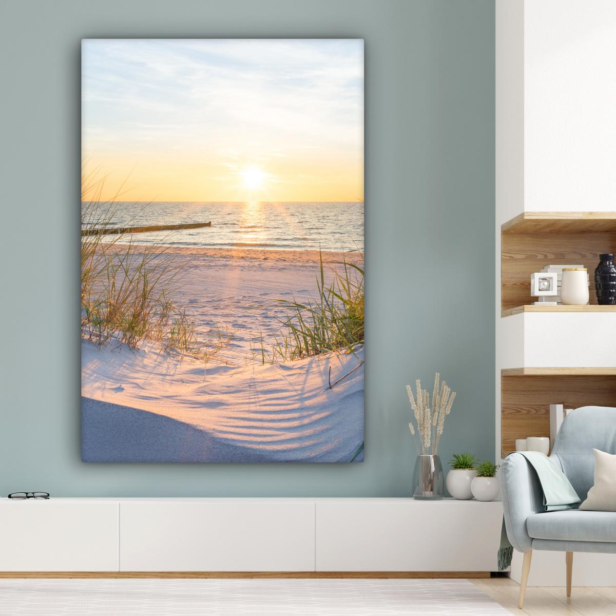 LEINWANDBILD Strand - Sonne - Düne - Gras - Sand - Horizont Deko Groß 90x140 cm - Hellblau, Textil (90/140cm) - MuchoWow