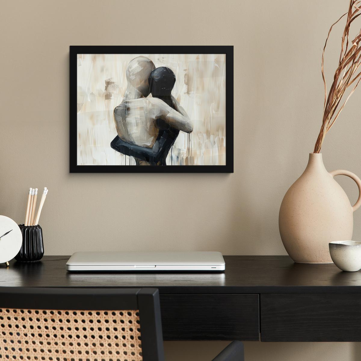 POSTER MIT RAHMENGERAHMTES BILD Abstrakt - Liebe - Schwarz und weiß - Modern 40x30 cm - Schwarz, Papier (40/30cm) - MuchoWow