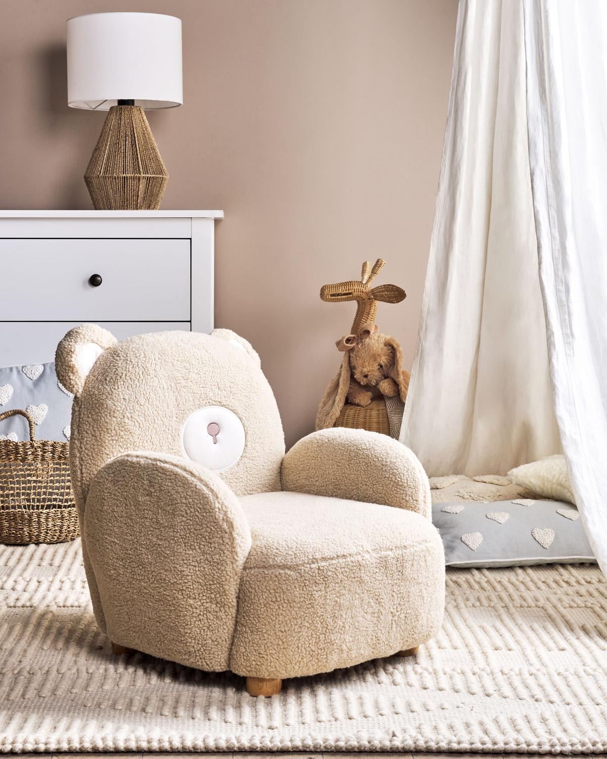 KINDERSESSEL Teddybär Bouclé Beige Boo - Beige, Textil (58/56/62cm) - Beliani