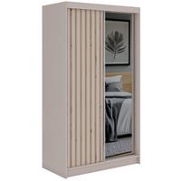 SCHWEBETÜRENSCHRANK mit Spiegel LAOS - 120 - Kaschmir - Eiche Artisan Lamellen - Kaschmir/Alufarben, Holzwerkstoff/Metall (120/216/61cm) - MKS