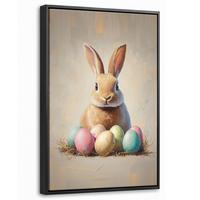 LEINWAND Bilder mit Rahmen - Osterhase - Pastell - Eier - 20x30 - Beige, Textil (20/30cm) - MuchoWow