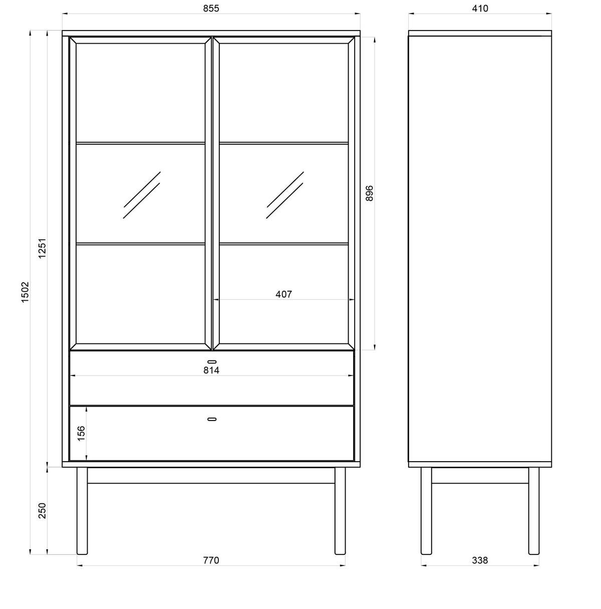 VITRINE Olar II Holzoptik Hickory Natur 85 cm - Beige/Goldfarben, Holzwerkstoff/Metall (85/150/41cm) - Selsey