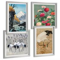 BILDER SET 4er Set - 50x50 cm & 40x60 cm Silberner Rahmen - Berge, Fluss, Blumen, Kraniche - Silberfarben, Kunststoff (50/50cm) - TULUP