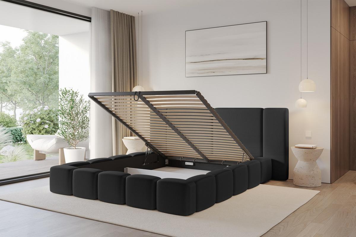 POLSTERBETT mit Bettkasten und Lattenrost, Bett mit Matratze H3/H4 - NILO 120x200 Schwarz - Schwarz Hochglanz, Holzwerkstoff/Textil (120/200cm) - ALTDECOR
