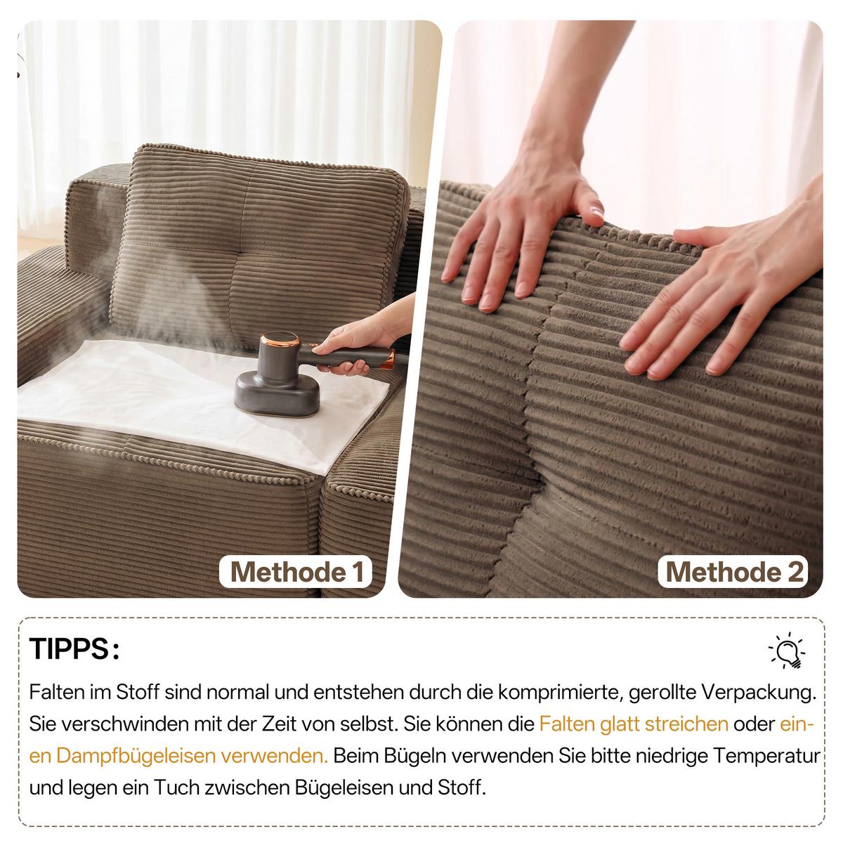 3-SITZER SOFA Modulares Boneless Cloud-Sofa Cord Braun Tiefsitz - Braun, Textil (293/69/104cm) - Urban Meuble