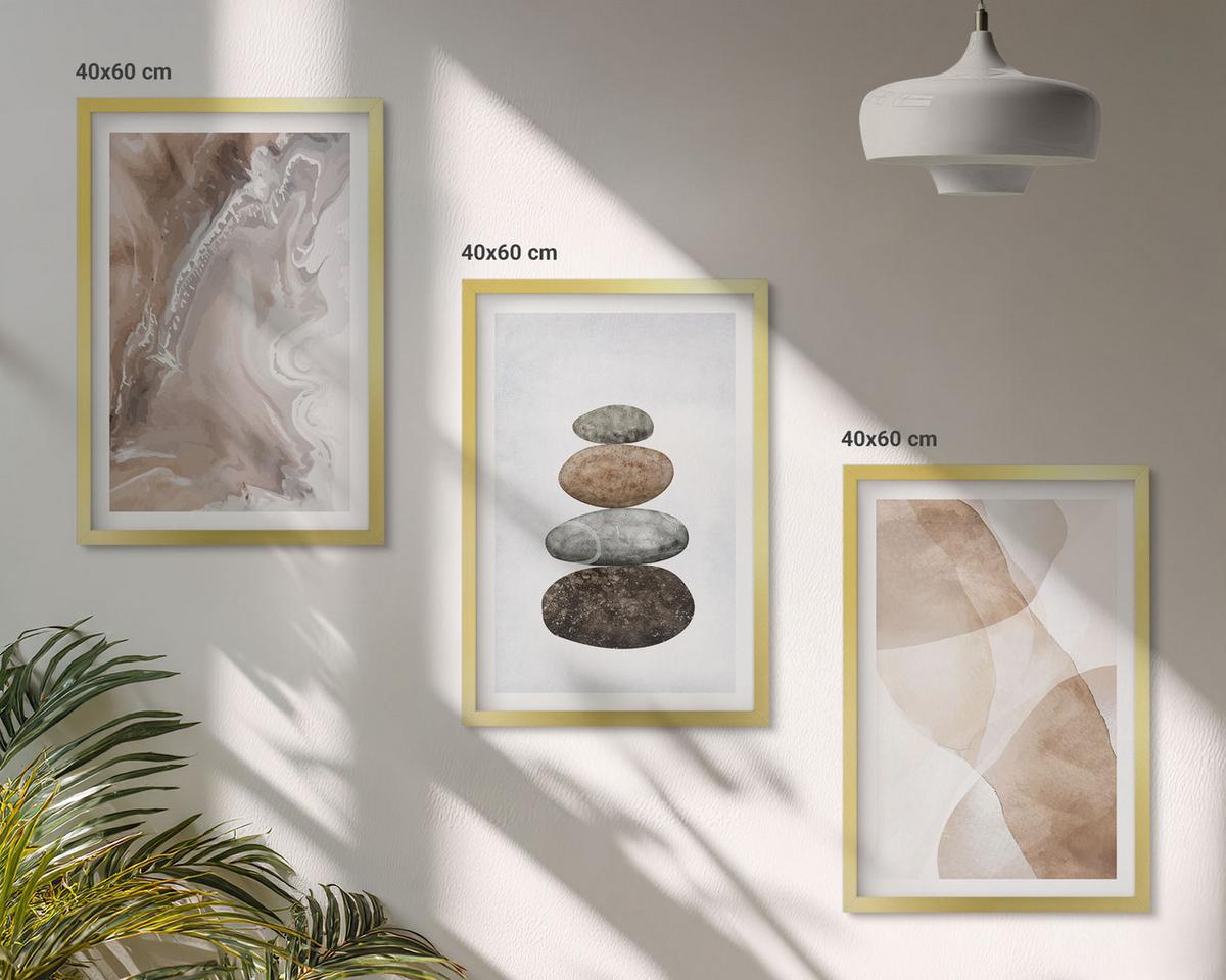 BILDER SET 3er Set - 40x60 cm Goldrahmen - Abstrakte Pastellformen - Goldfarben, Kunststoff (40/60cm) - TULUP