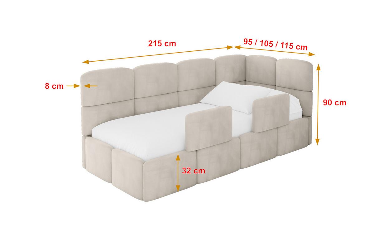EINZELLBETT Jugendbett mit Bettkasten, Links - KIVY 90x200 Beige - Beige, Holzwerkstoff/Textil (90/200cm) - ALTDECOR