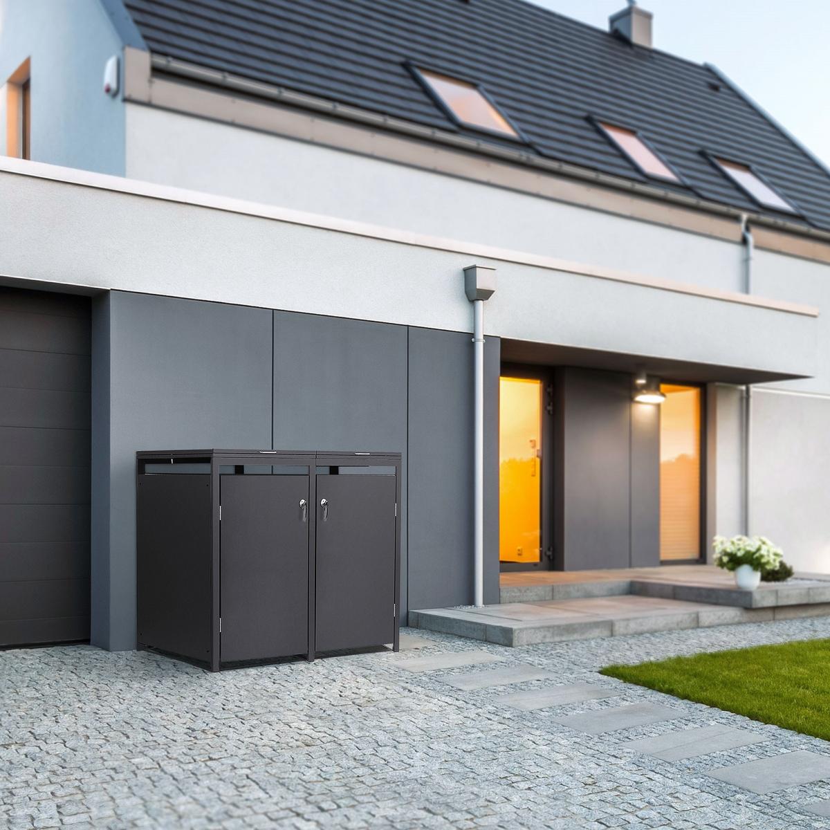 MÜLLTONNENBOX 4er Anthrazit - Anthrazit, Metall (264/120/80cm) - ML-DESIGN