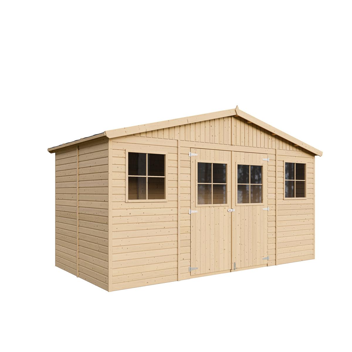 HOLZ-GARTENHAUS - H246 x 418 x 220 cm/ 8 m² - M332 - Beige, Holz (418/246/199cm) - Timbela
