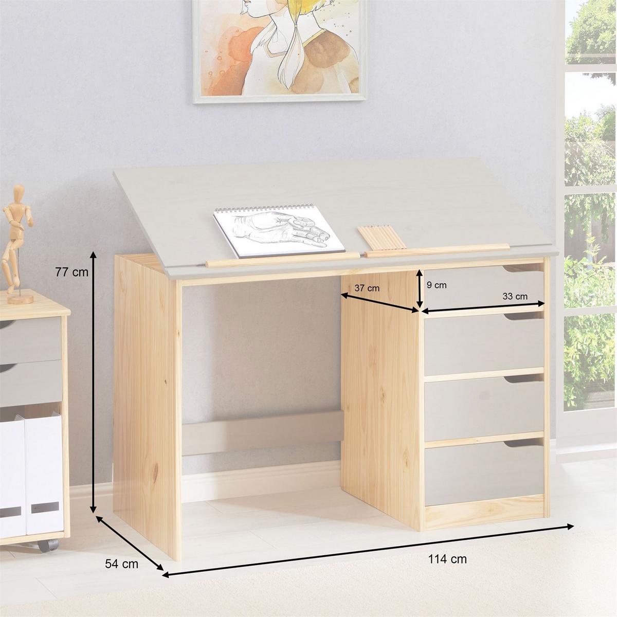 KINDERSCHREIBTISCH EMMA natur/grau - Naturfarben/Grau, Holz (114/76/55cm) - IDIMEX