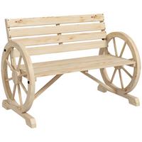 2ER-GARTENBANK Sitzbank Wagenrad-Design rustikale Holzbank für 2 Personen - Naturfarben, Holz (56/79/105.5cm) - Outsunny