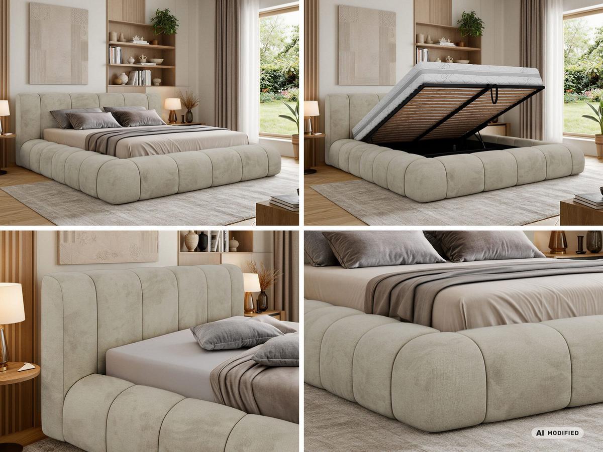 POLSTERBETT NUBEA CLASSIC 180/200 - Beige Velvet - Pocket-Matratze - Beige, Textil (180/200cm) - MKS