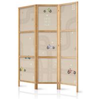 PARAVENT Japanischer 3-tlg 135x172 cm Retro Autos f r Kinder - Beige, Holz/Textil (135/172/3cm) - Muralo