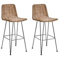 BARHOCKER 2er-Set Rattan Braun Cassita - Schwarz/Braun, Holz (43/100/50cm) - Beliani