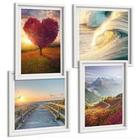 BILDER SET 4er Set - 50x50 cm & 40x60 cm Weißer Rahmen - Landschaften Berge Wellen Baum Herz Pier - Weiß, Kunststoff (50/50cm) - TULUP
