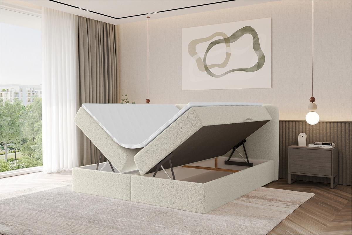 BOXBETT mit Matratze H4 - NINA - 180x200 cm - Beige - Sandfarben, Holzwerkstoff (180/200cm) - ALTDECOR