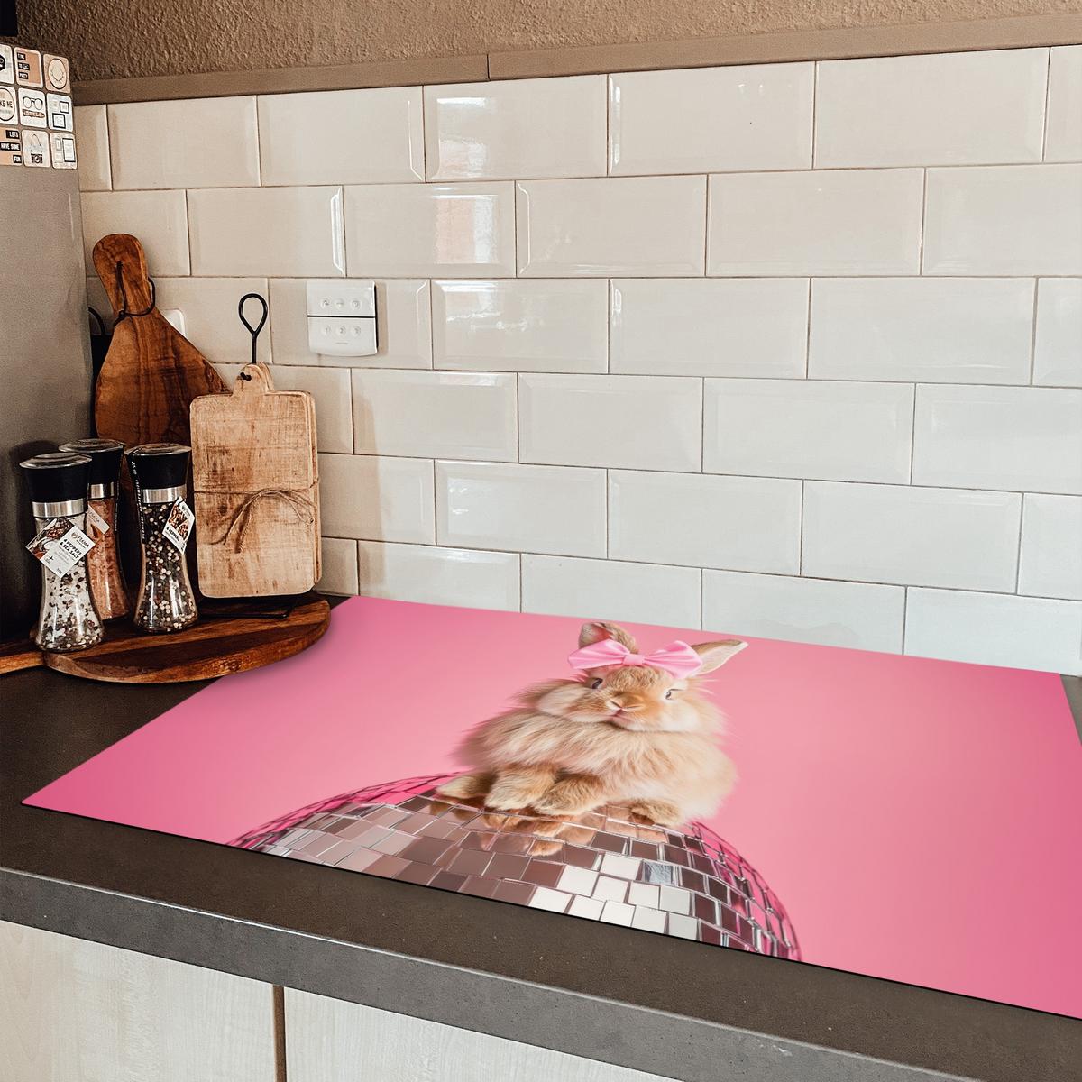 HERDABDECKPLATTE Schleife - Discoball - Kaninchen Induktionsmatte 83x51 cm - Pink, Kunststoff (83/51.5/0.2cm) - MuchoWow