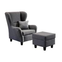 OHRENSESSEL mit HOCKER, hoher Sitzkomfort durch Wellenunterfederung B90/H98/T76 cm, Strukturstoff Grau / 18001 - Schwarz/Grau, Holz/Textil (90/98/76cm) - luma-home