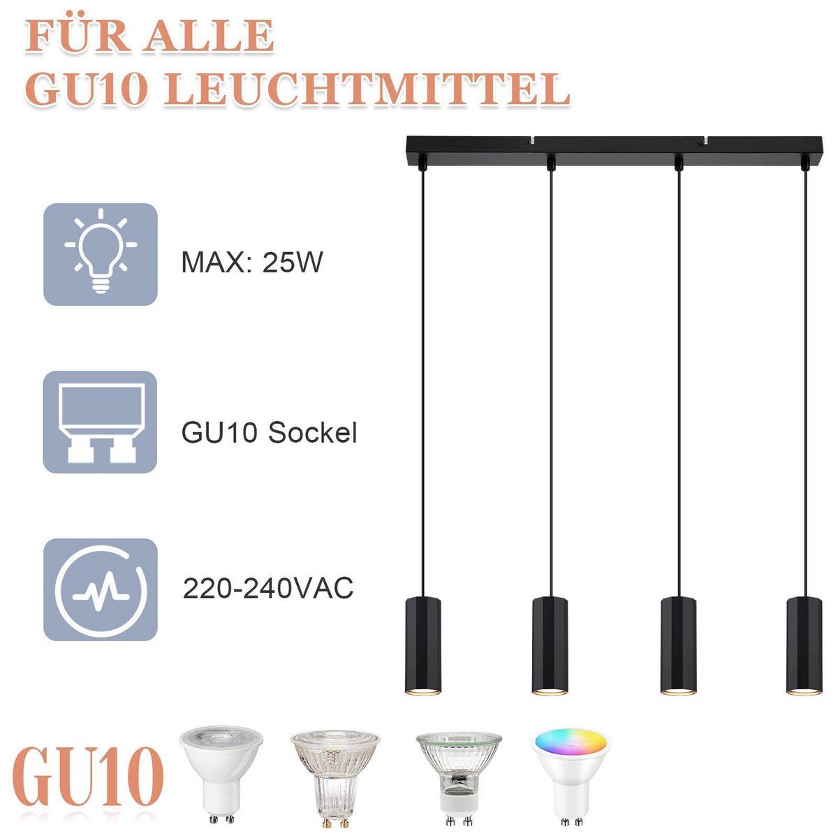 PENDELLEUCHTE Stärke 4-flammig 60/6/170 cm - Schwarz, Metall (60/6/170cm) - Nettlife