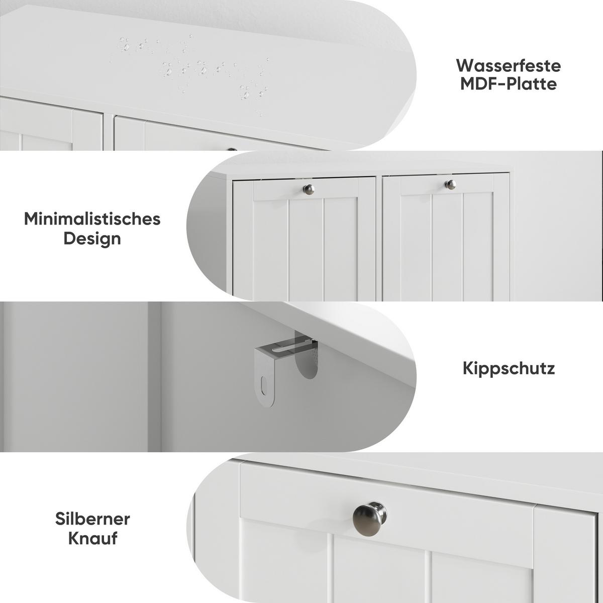 BADEZIMMERSCHRANK Kippbar Weiß mit 2 Fächern & Herausnehmbaren Körben - Weiß, Holzwerkstoff (66/68/33cm) - Urban Meuble