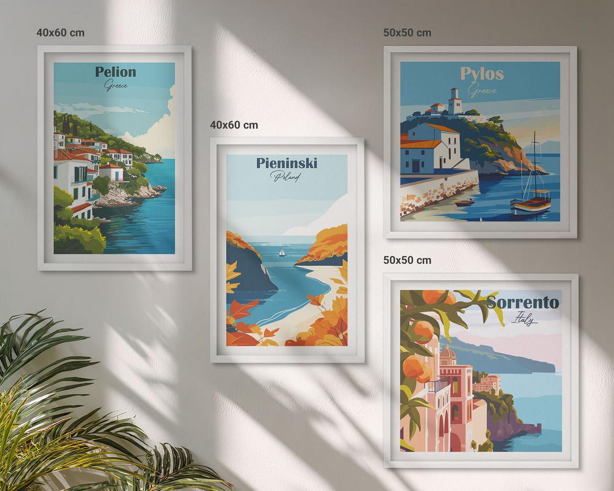 BILDER SET 4er Set - 50x50 cm & 40x60 cm Weißer Rahmen - Retro-Landschaften im malerischen Stil - Weiß, Kunststoff (50/50cm) - TULUP