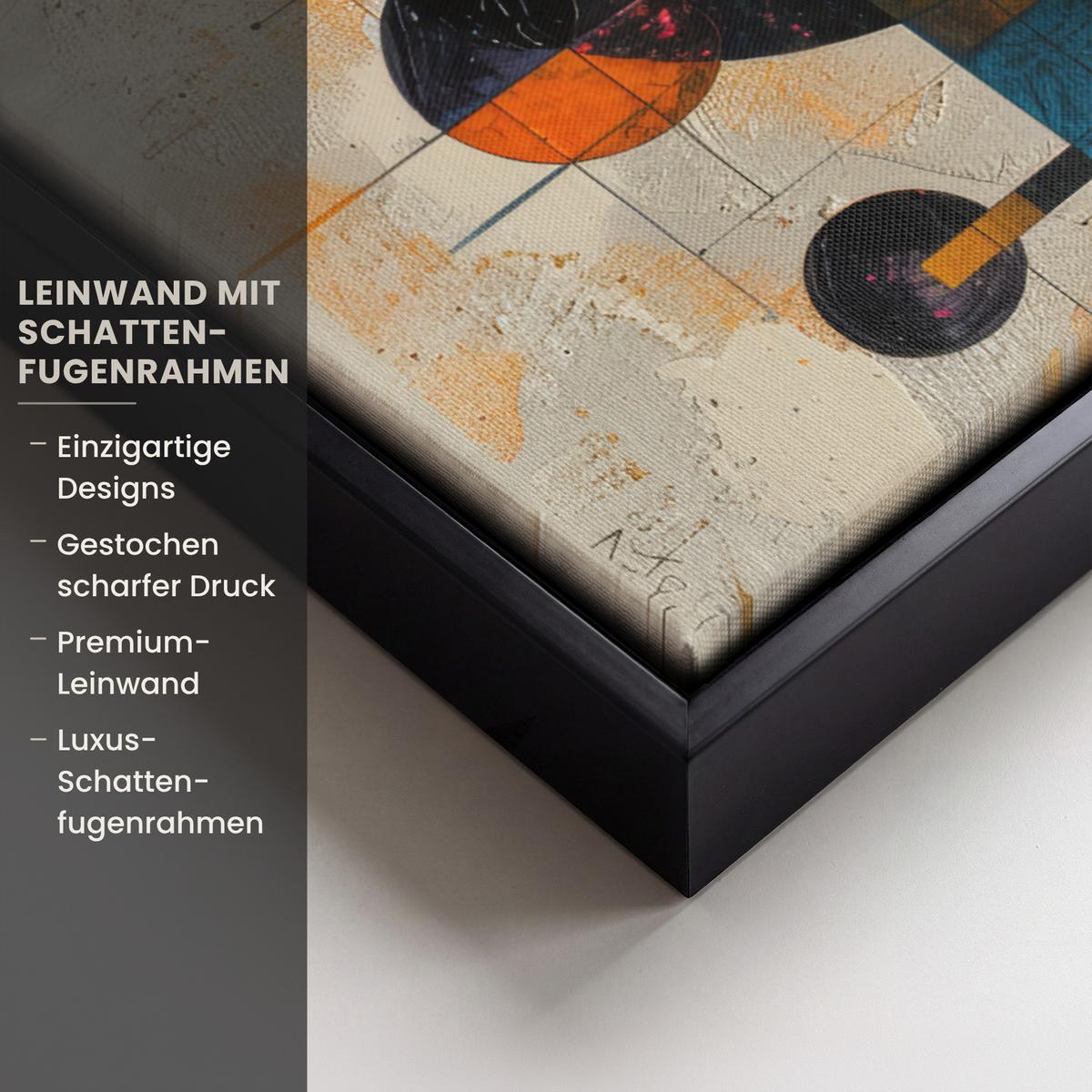 LEINWAND Bilder mit Rahmen - Vintage - Moderne Kunst - Orange - Geometrische Formen - 70x100 - Multicolor, Textil (70/100cm) - MuchoWow