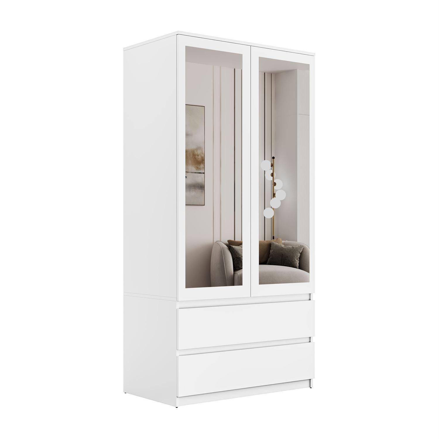 SCHRANK HANA SS-90 mit Spiegel Weiß - Weiß, Holzwerkstoff (90/180/50cm) - Lookway
