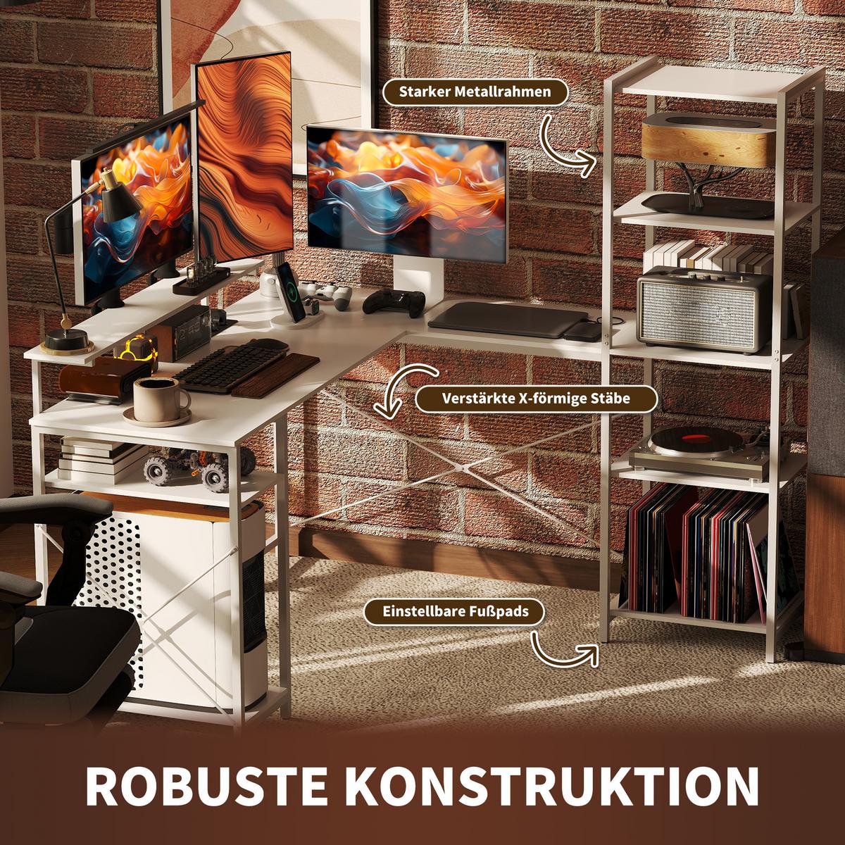 ECKSCHREIBTISCH Spanplatte Metall Weiß - Weiß, Kunststoff (137/140/139.5cm) - HOMCOM