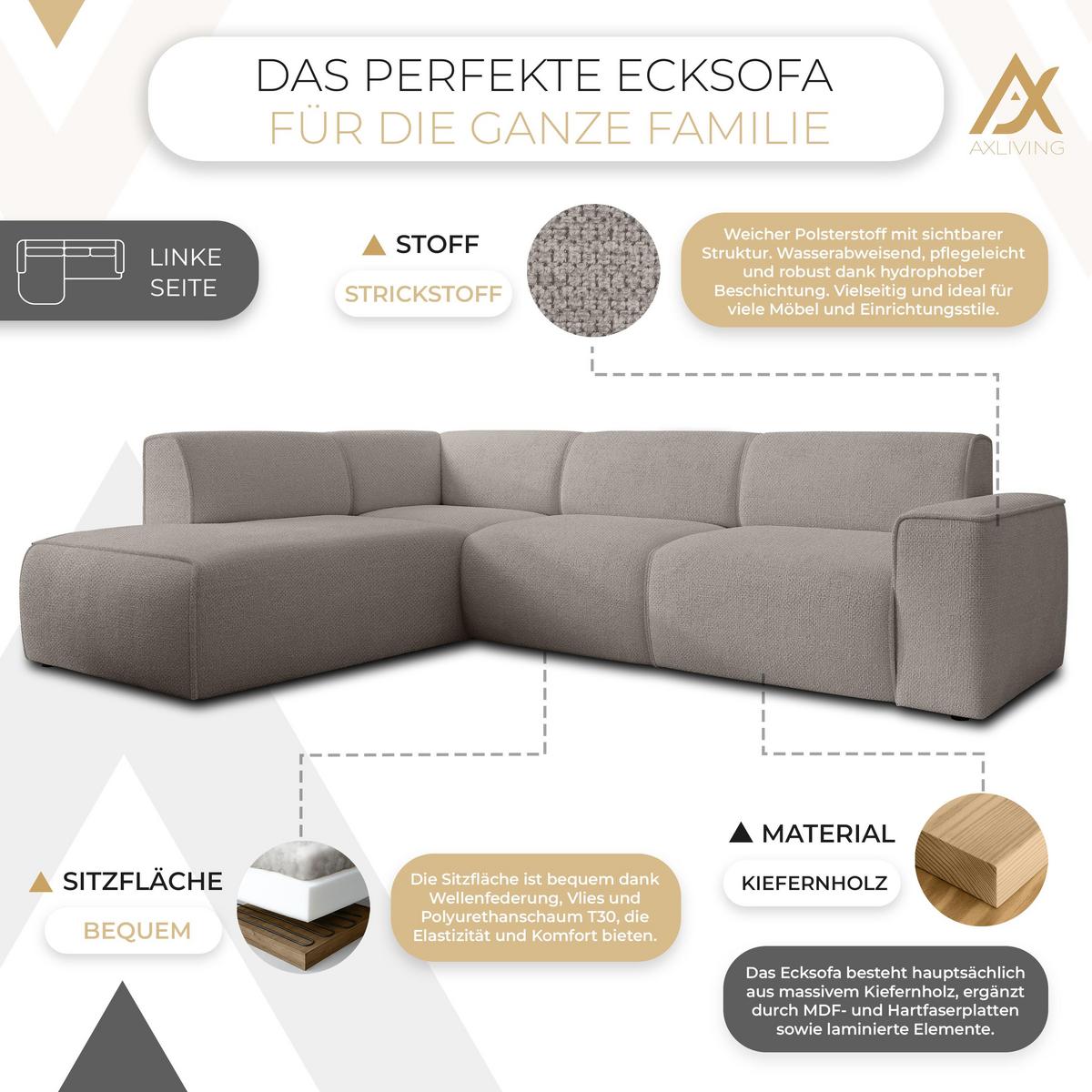 ECKSOFA L Form Didim Beige 292/220/78 cm – großes Sofa stilvoll & bequem L - Beige/Schwarz, Kunststoff/Textil (220/292cm) - AX Living