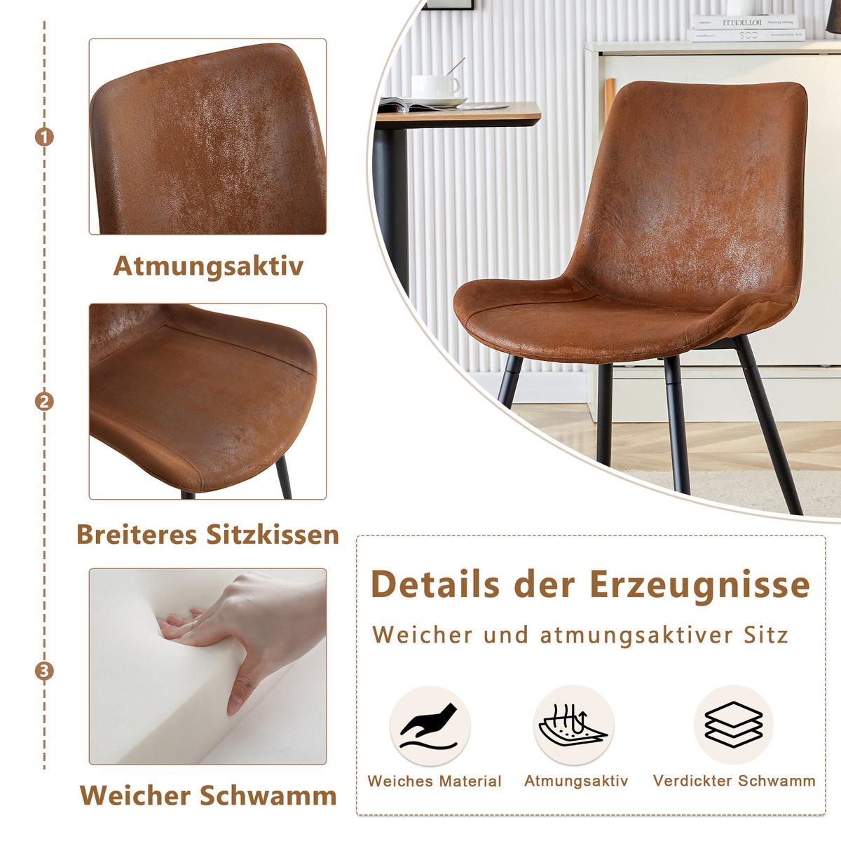 ESSZIMMERSTUHL 4er set stoff tech gepolstert metallbeine ergonomisch - Braun, Textil (50/83/47cm) - Urban Meuble
