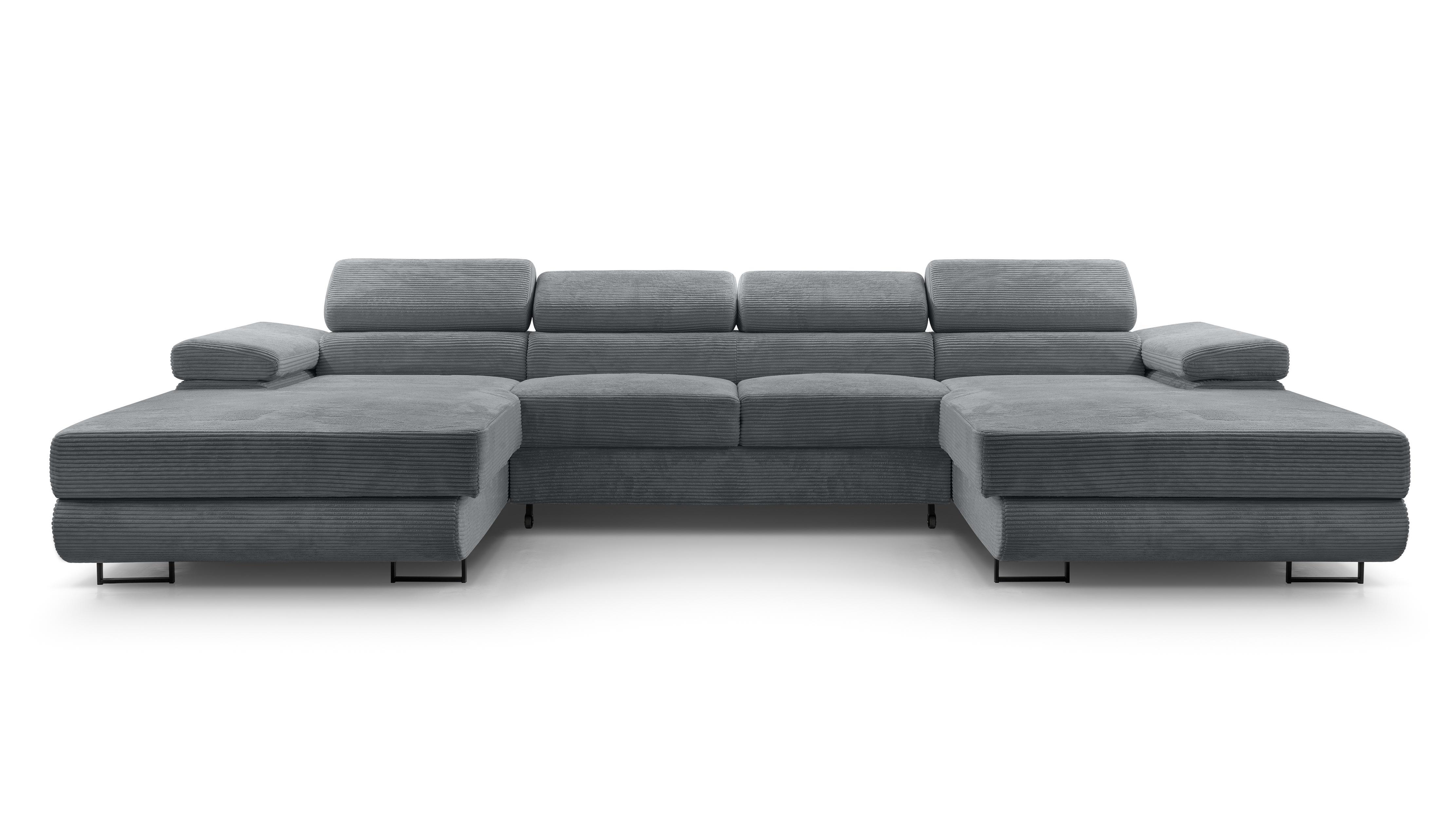 WOHNLANDSCHAFT Arborio Dunkelgrau 352/202/90 cm mit Schlaffunktion - Dunkelgrau/Schwarz, Textil/Metall (352/90/202cm) - AX Living